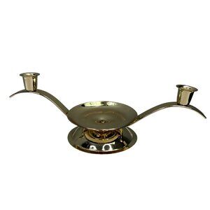 Vintage Metal Glow Galow Brass Gold Tone Candle Holder Centerpiece Pillar Taper